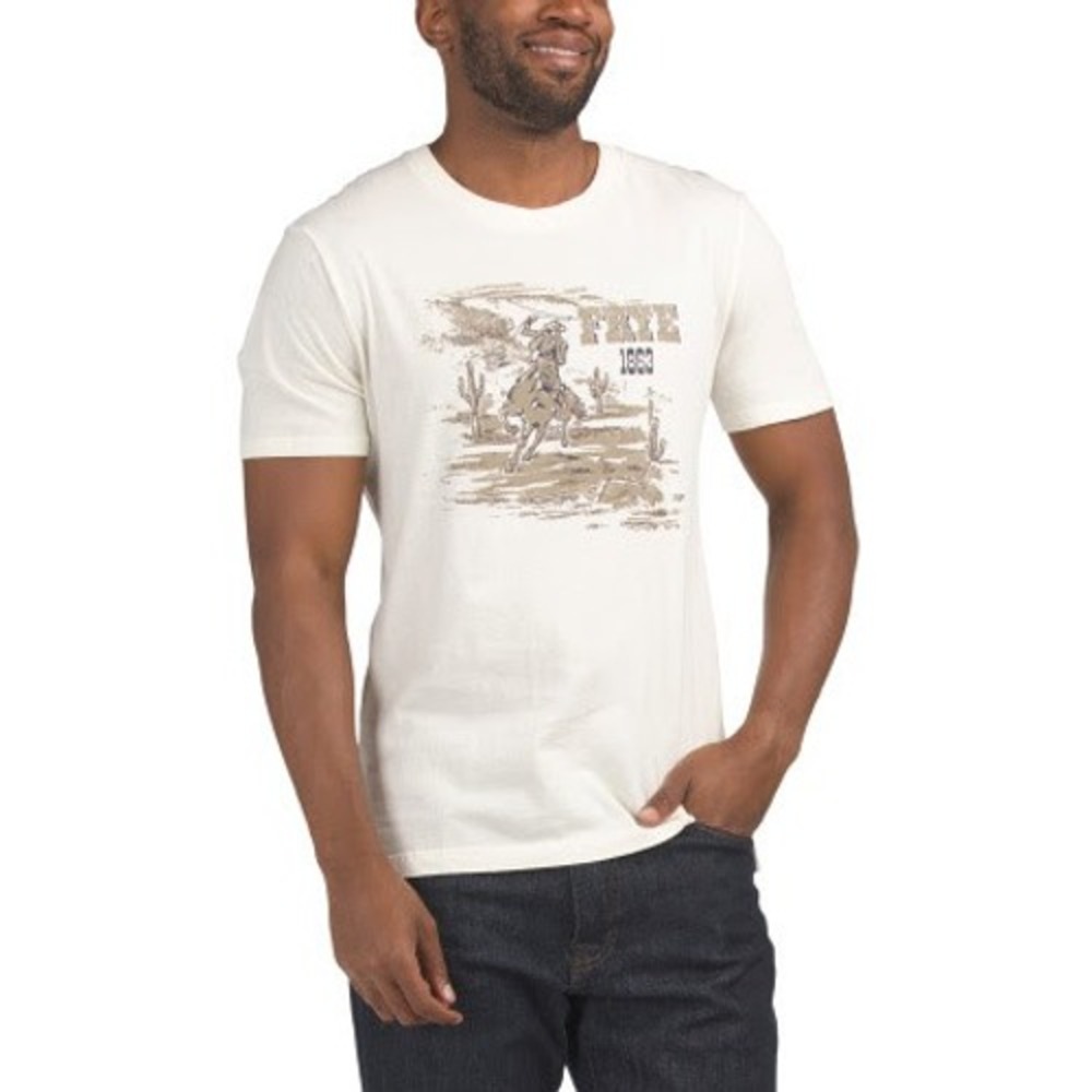 Frye Graphic T-Shirt Mens M Cream Western Cowboy 1863 Retro Americana NWT